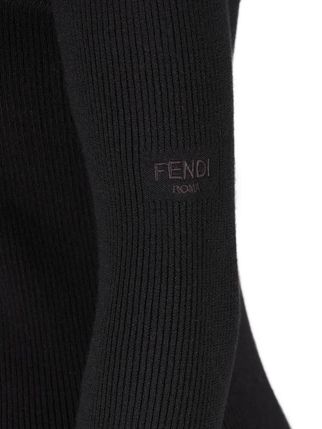 Fendi Long Sleeve Hooded Wool Silk Short Dress Black