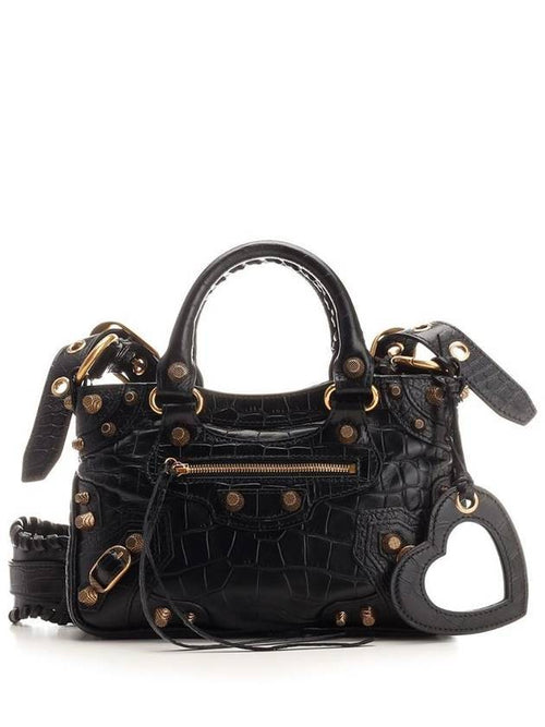 Balenciaga Neo Cagole Small Crocodile Embossed Leather Tote Bag Black