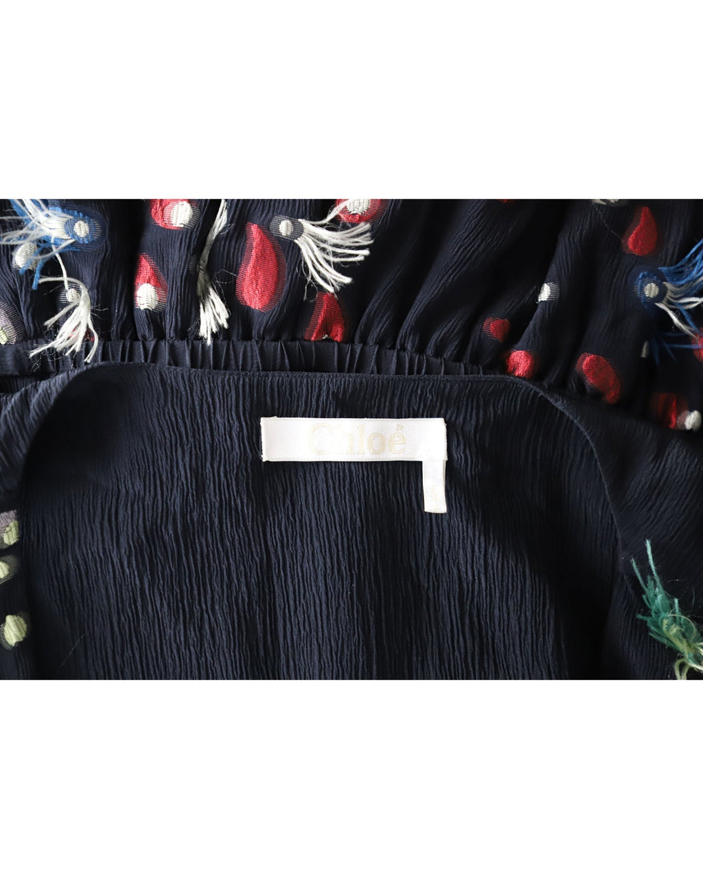 Chloe Embroidered Fringed Sleeveless Maxi Dress in Navy Blue Silk