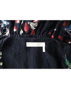 Chloe Embroidered Fringed Sleeveless Maxi Dress in Navy Blue Silk