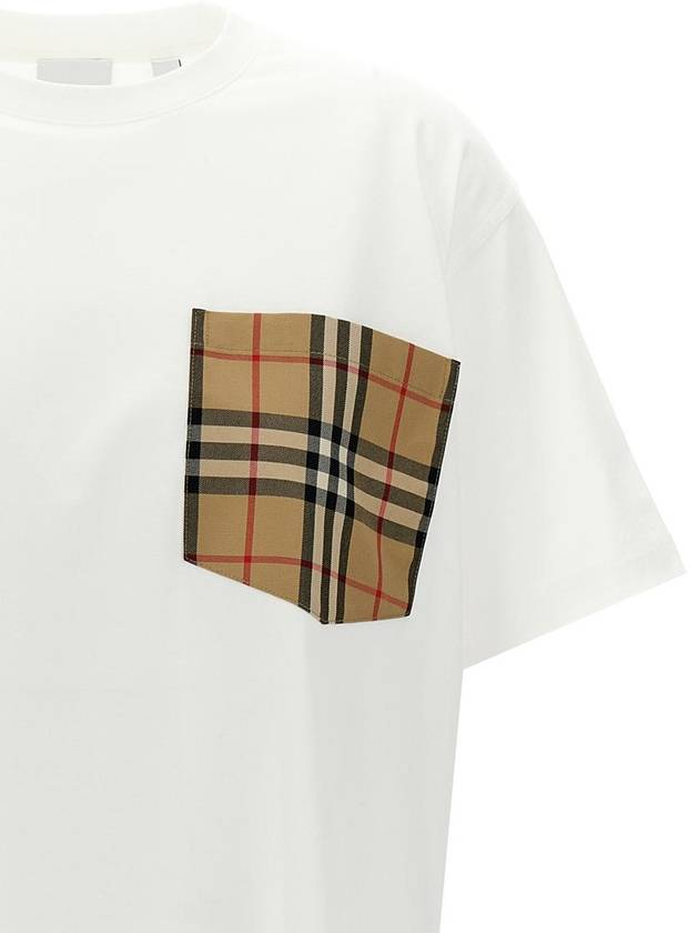 Burberry Check Pocket Crew Neck Cotton Short Sleeve T-Shirt White
