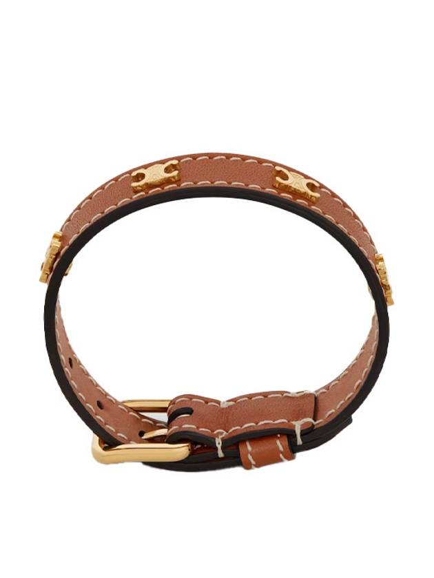 CELINE Triomphe Multi Leather Brass Gold Finish Bracelet Tan