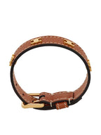 CELINE Triomphe Multi Leather Brass Gold Finish Bracelet Tan