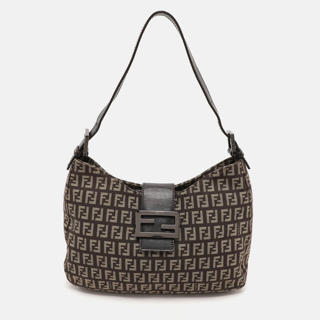 Fendi Zucchino Canvas And Leather Shoulder Bag