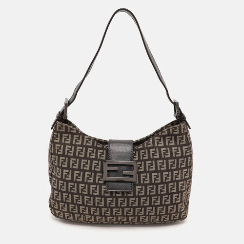 Fendi Zucchino Canvas And Leather Shoulder Bag