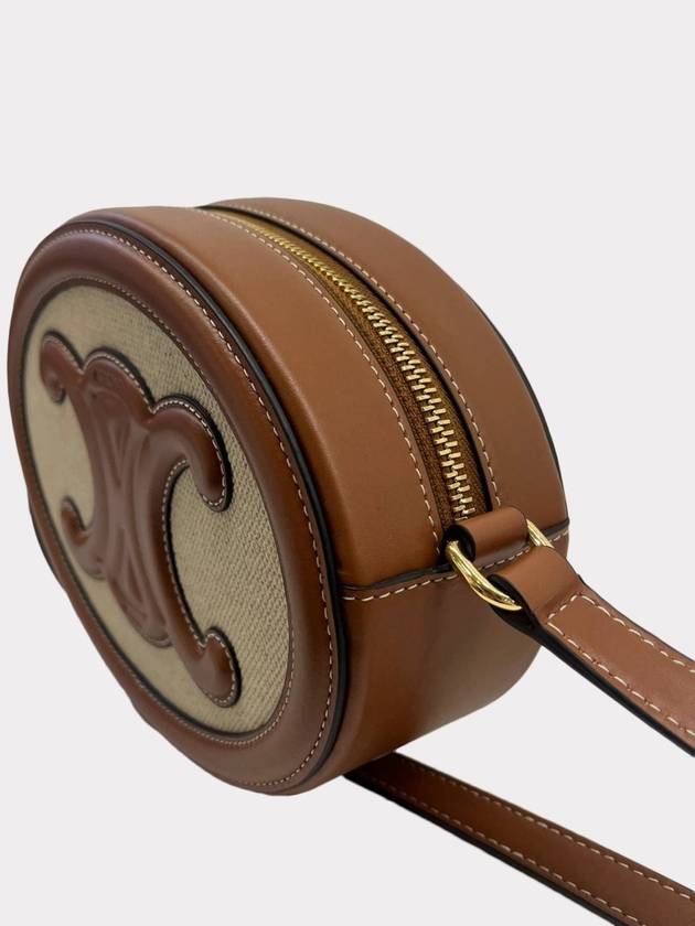 CELINE Cuir Triomphe Textile Calfskin Oval Cross Bag Natural Tan