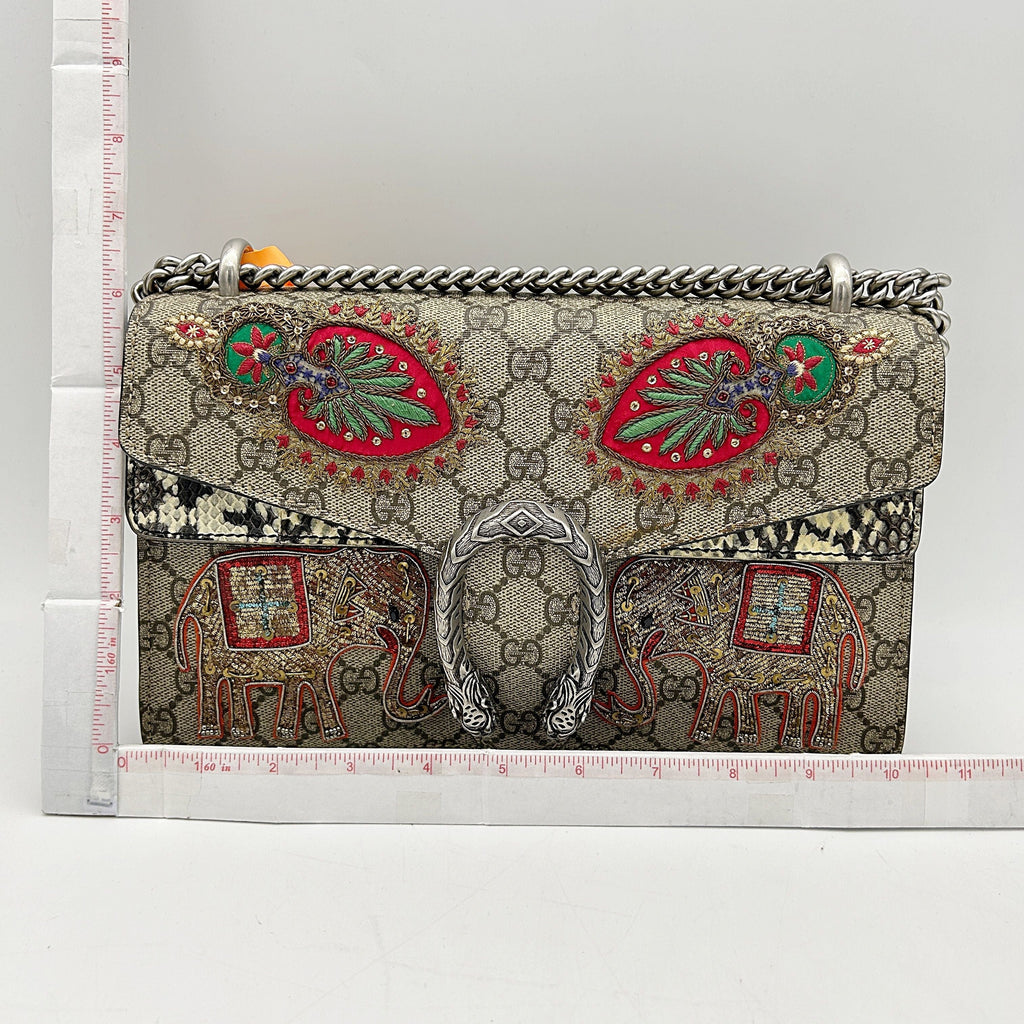 GUCCI GG Supreme Monogram Elaphe Elephant Embroidered Small Dionysus Shoulder Bag  2506042405