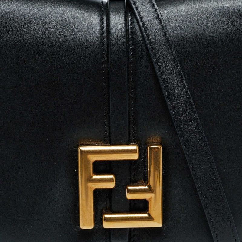 Fendi Black Leather Small C'mon Flap Shoulder Bag