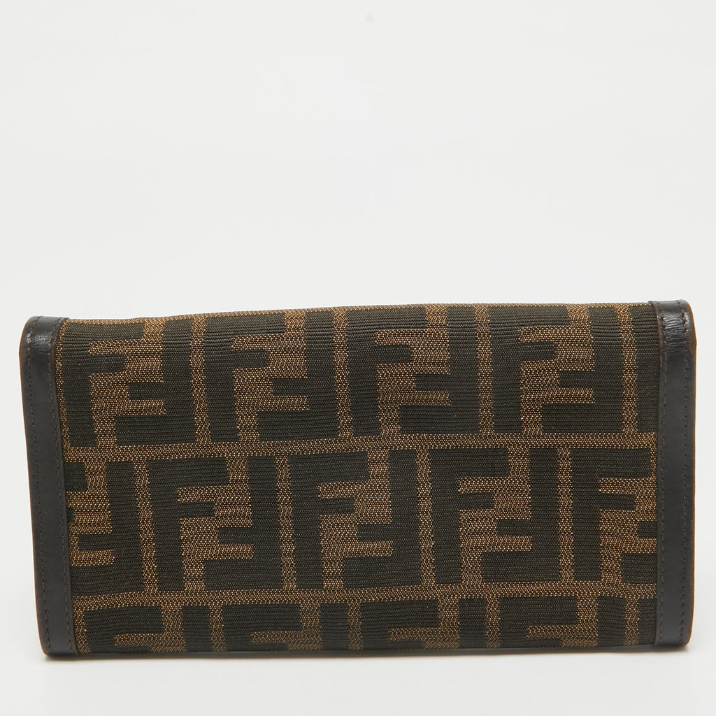 Fendi Zucca Canvas And Leather Flap Continental Wallet