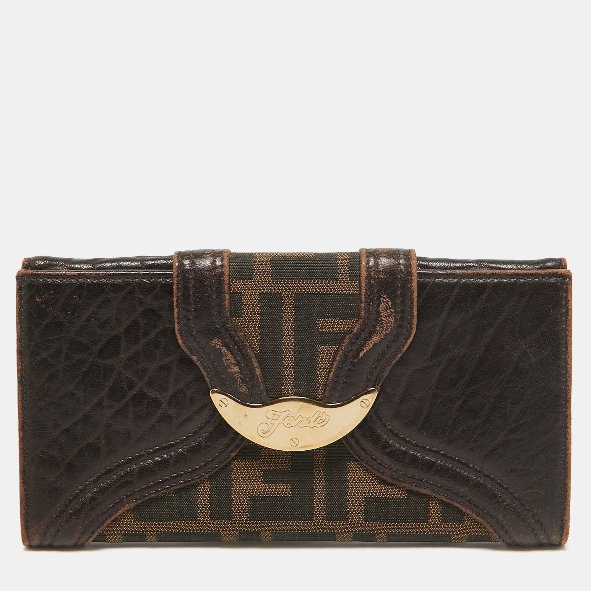 Fendi Zucca Canvas And Leather Spy Continental Wallet