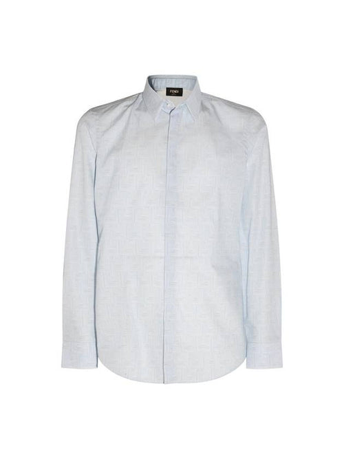 Fendi Shadow Cotton Long Sleeve Shirt Light Blue