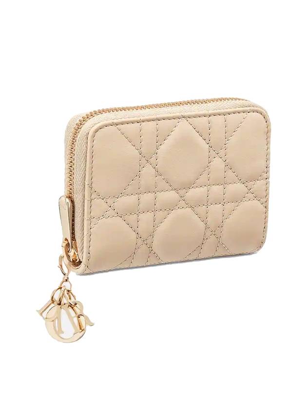 Lady Voyageur Cannage Lambskin Small Coin Wallet Sand Dior