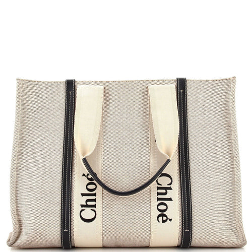 Chloe Woody Tote Canvas with Leather Large