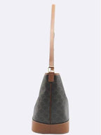 CELINE 191132 Triope Canvas Brown Calfskin Medium Bucket Shoulder Bag