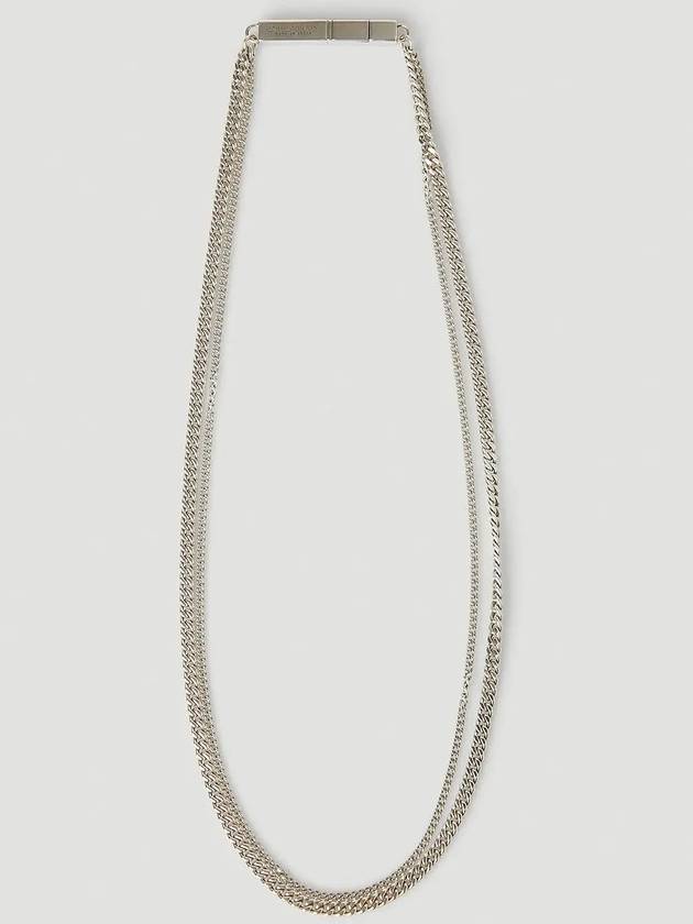 Bottega Veneta Double Curb Chain Logo Necklace Silver
