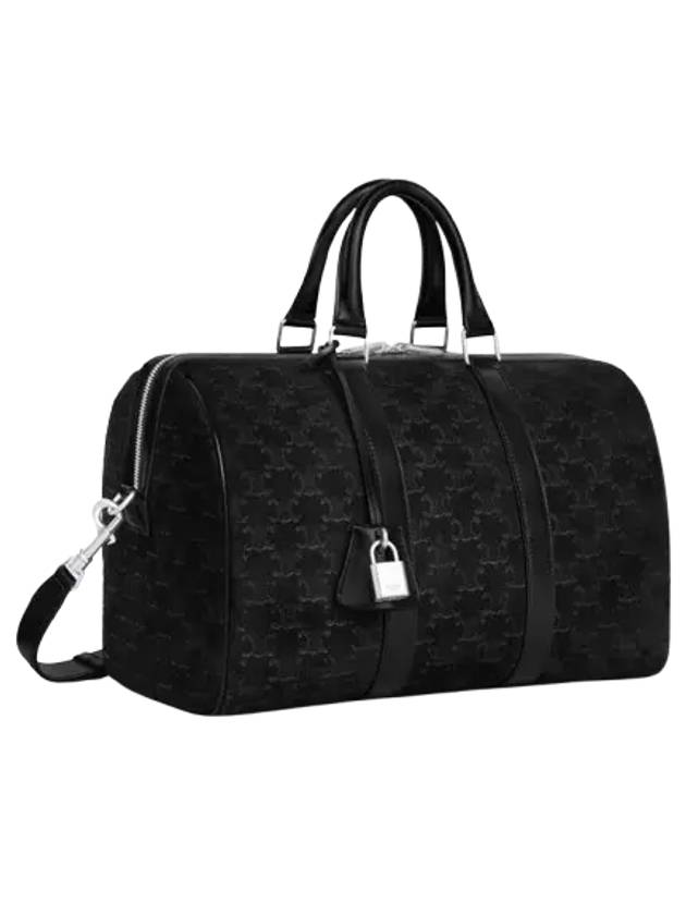 CELINE Large Boston Suede Calfskin Triomphe Embossed Duffle Bag Black