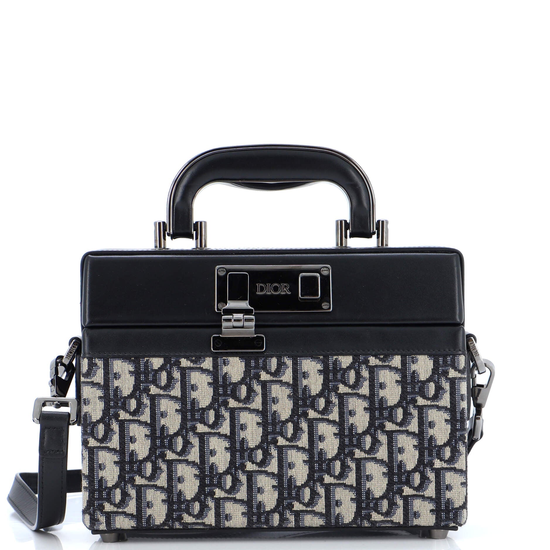 Dior Top Handle Clasp Lock Bag Oblique Canvas and Leather