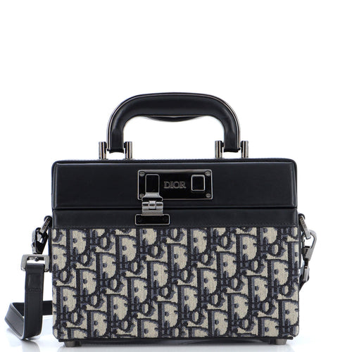 Dior Top Handle Clasp Lock Bag Oblique Canvas and Leather