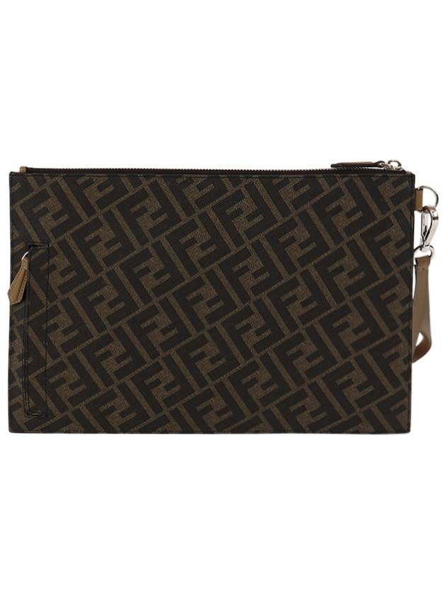 Fendi Men's Diagonal Flat Pouch Clutch Bag Brown