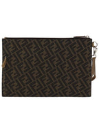 Fendi Men's Diagonal Flat Pouch Clutch Bag Brown