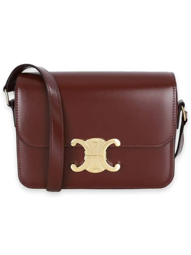 CELINE Teen Triomphe Shiny Calfskin Cross Bag Light Burgundy
