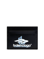 Balenciaga Logo Print Leather Card Wallet Black