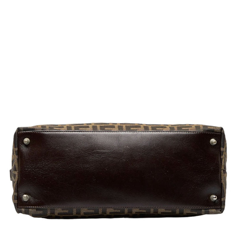 Fendi Zucca Handbag Tote Bag Brown Canvas Leather  Fendi