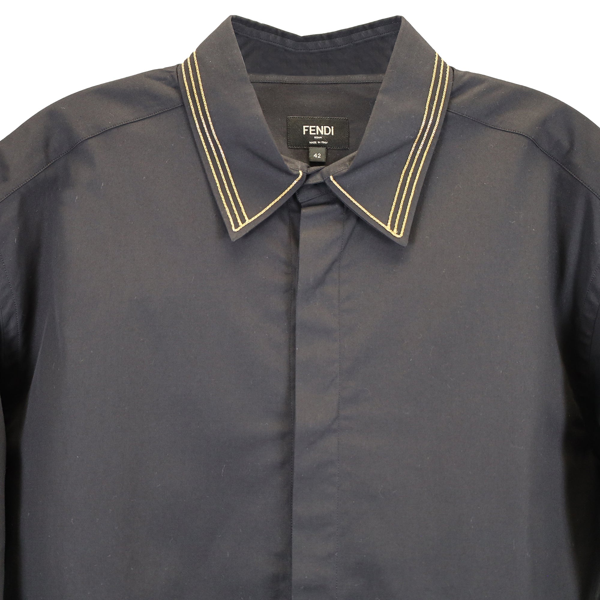 Fendi Italian-Style Collar Shirt In Black Cotton