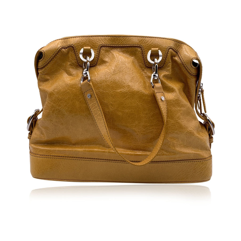 CELINE Yellow Mustard Crinkled Leather Tote Shoulder Bag