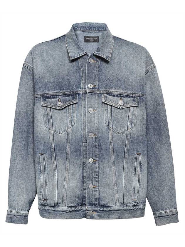 Balenciaga Back Logo Print Oversized Denim Jacket Blue