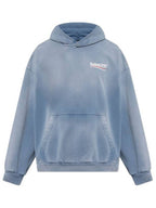 Balenciaga Logo Print Medium Fit Hoodie Fade Blue