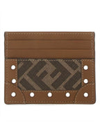Fendi FF Fabric Studded Flat Card Wallet Brown