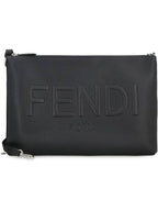 Fendi Embossed Logo Strap Clutch Bag Black