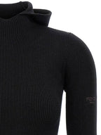 Fendi Long Sleeve Hooded Wool Silk Short Dress Black