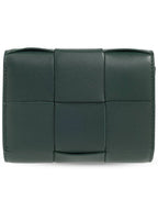 Bottega Veneta Cassette Tri-Fold Zipper Half Wallet Emerald Green