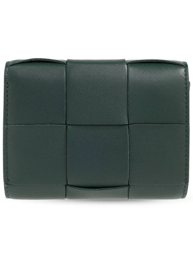 Bottega Veneta Cassette Tri-Fold Zipper Half Wallet Emerald Green