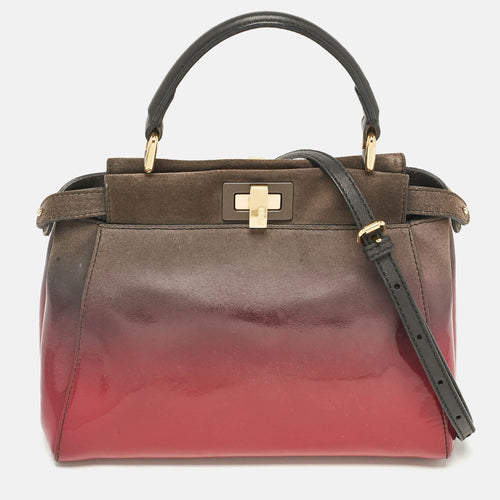 Fendi Ombre Grey/pink Patent Leather And Suede Mini Peekaboo Top Handle Bag