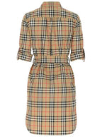 Burberry Vintage Check Stretch Cotton Tie-Waist Shirt Dress Beige