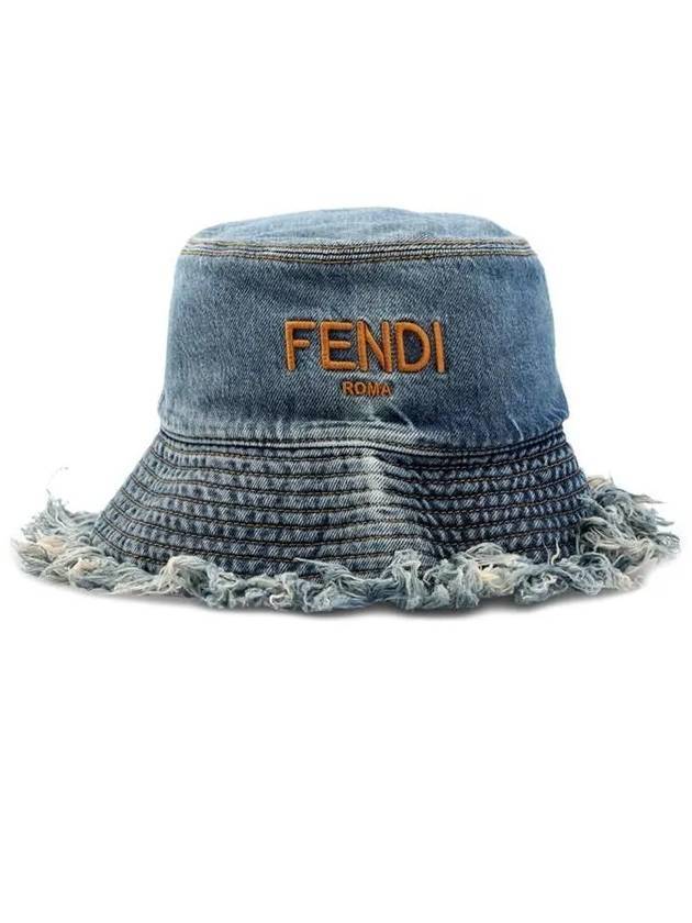Fendi Embroidered Logo Denim Bucket Hat Blue