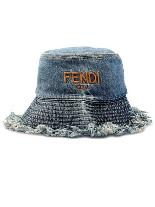 Fendi Embroidered Logo Denim Bucket Hat Blue