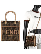 Fendi FF Mini Fabric Tote Bag Brown