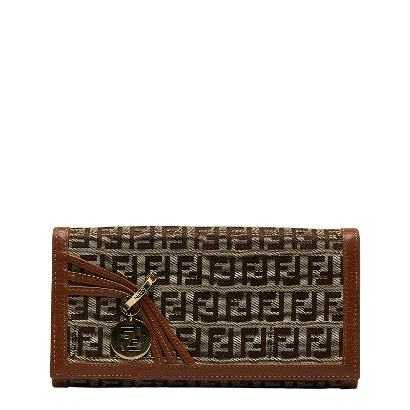 Fendi Zkino Long Wallet 8M0000 Beige Brown Canvas Leather Ladies Fendi