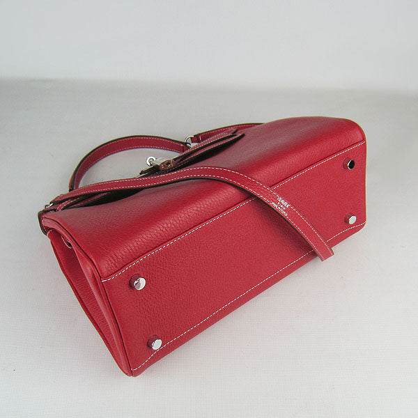 Hermes Kelly 32cm Togo Leather Handbag Red/Silver