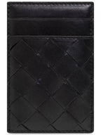 Bottega Veneta Intrecciato Magnet Leather Card Wallet Black