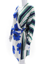 Chloe Womens Silk Striped A Line Wrap Dress Green Cream