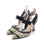 FENDI FF pattern Pumps Raffia Leather Fabric Beige Black Brown