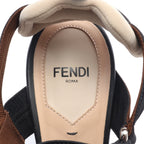 FENDI FF pattern Pumps Raffia Leather Fabric Beige Black Brown