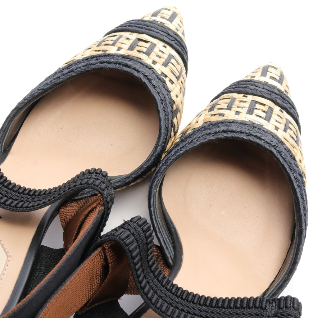 FENDI FF pattern Pumps Raffia Leather Fabric Beige Black Brown