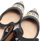 FENDI FF pattern Pumps Raffia Leather Fabric Beige Black Brown