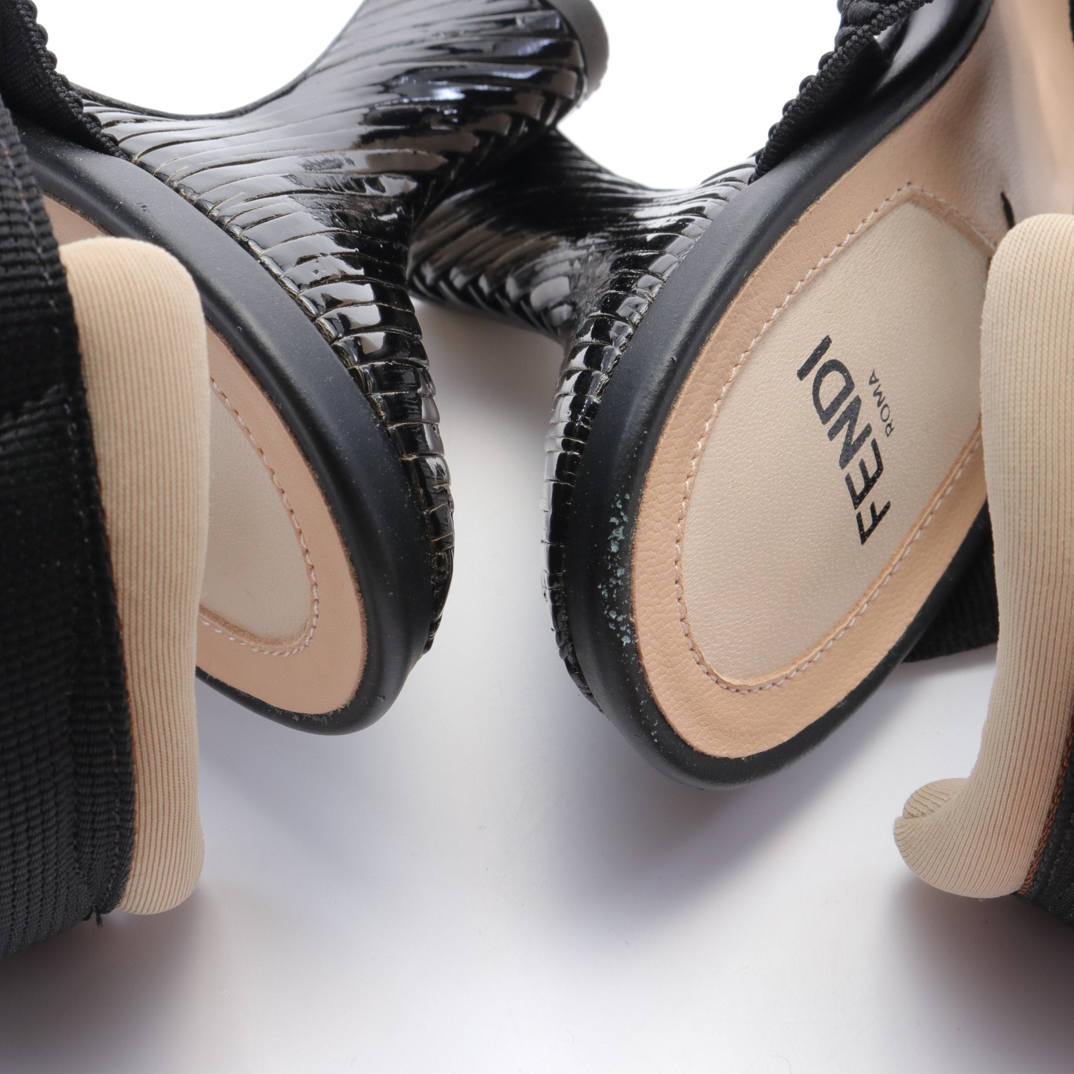 FENDI FF pattern Pumps Raffia Leather Fabric Beige Black Brown